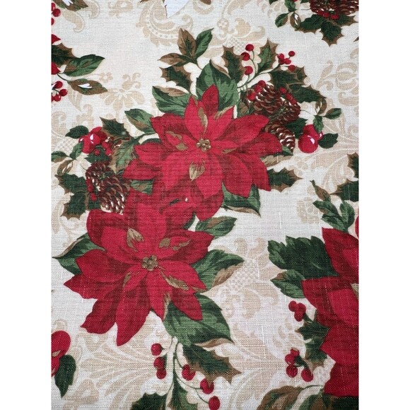 Vtg Town & Country Home Holiday Poinsettia Fabric Tablecloth Rectangle 59"x84" - Picture 3 of 6